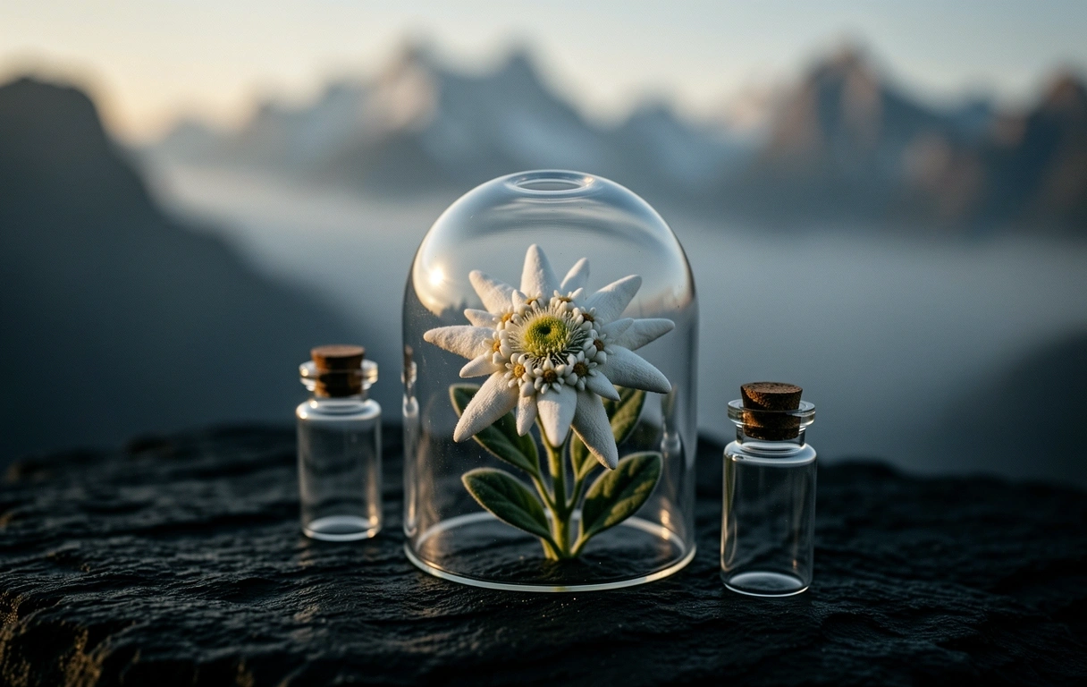 Alpine botanical specimen with archival glass